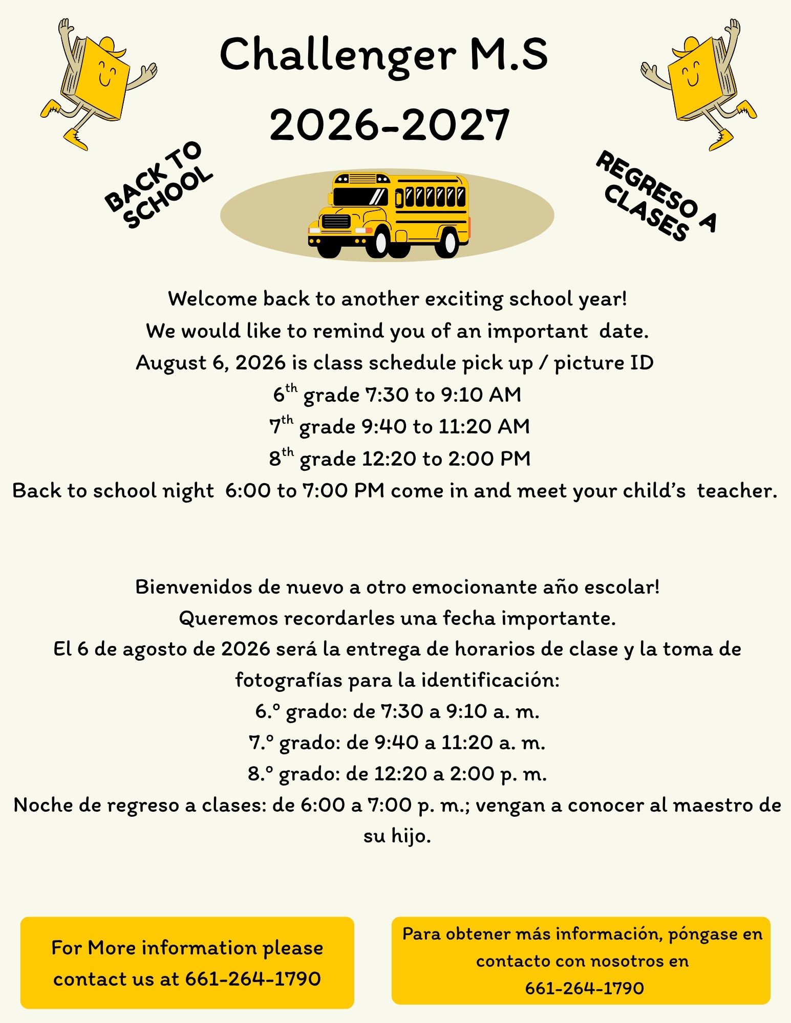 Back to School Night and Class Schedule Pick Up.